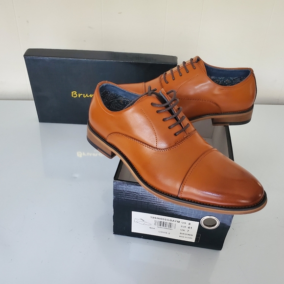 Bruno Marc Men's Brown Cap Toe PU Leather Oxford Shoe size 8 - Picture 2 of 6